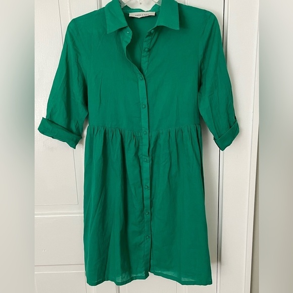 EMMA & GAIA Red Label 100% Cotton Green 3/4 Sleeve Button Up Shirt Dress Italy 8 - Picture 2 of 16